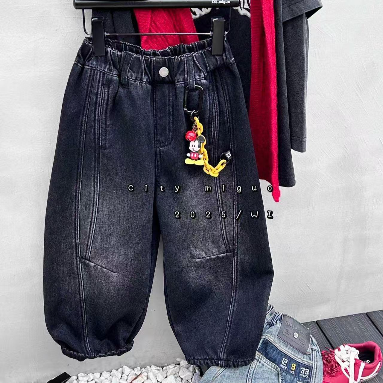 DS-25910 儿童秋冬一体绒牛仔裤中大童宽松直筒裤