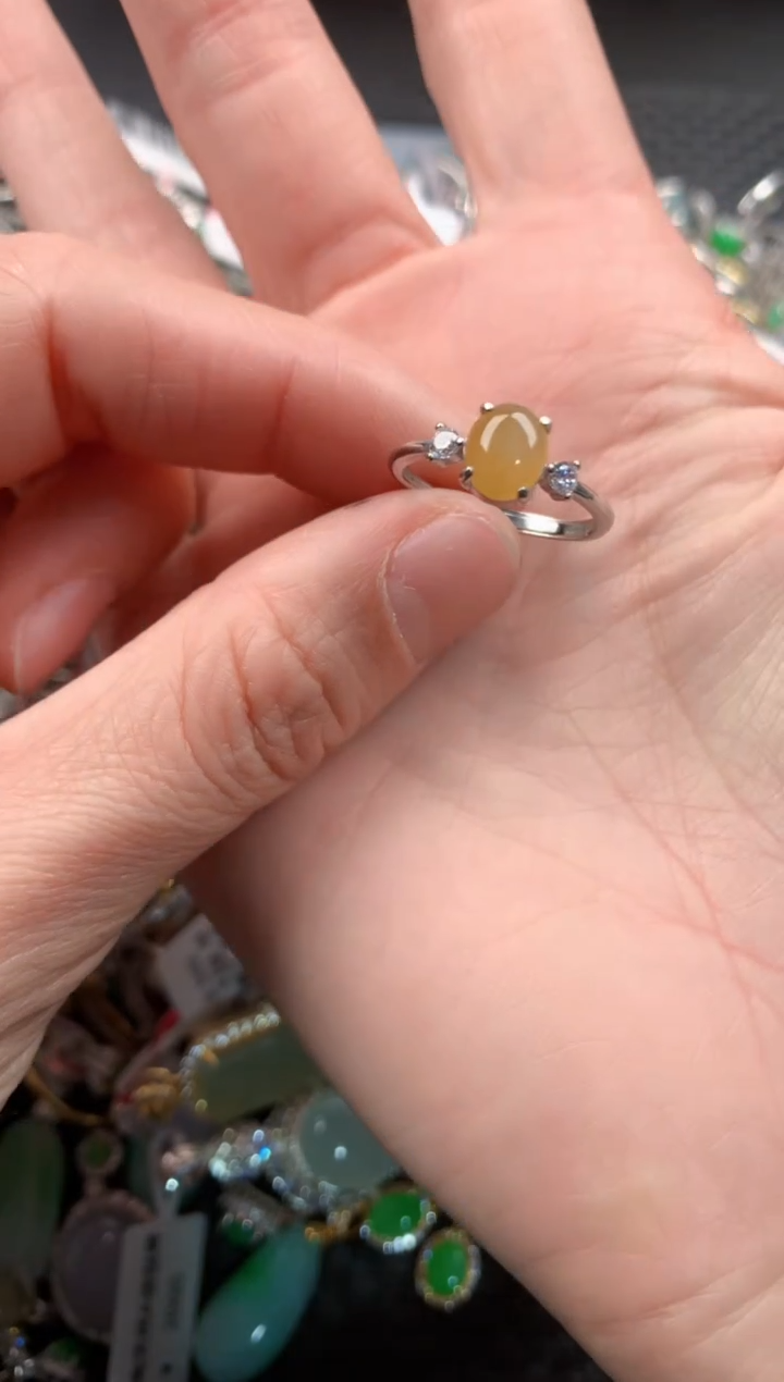 银S925镶嵌戒指翡翠666         9