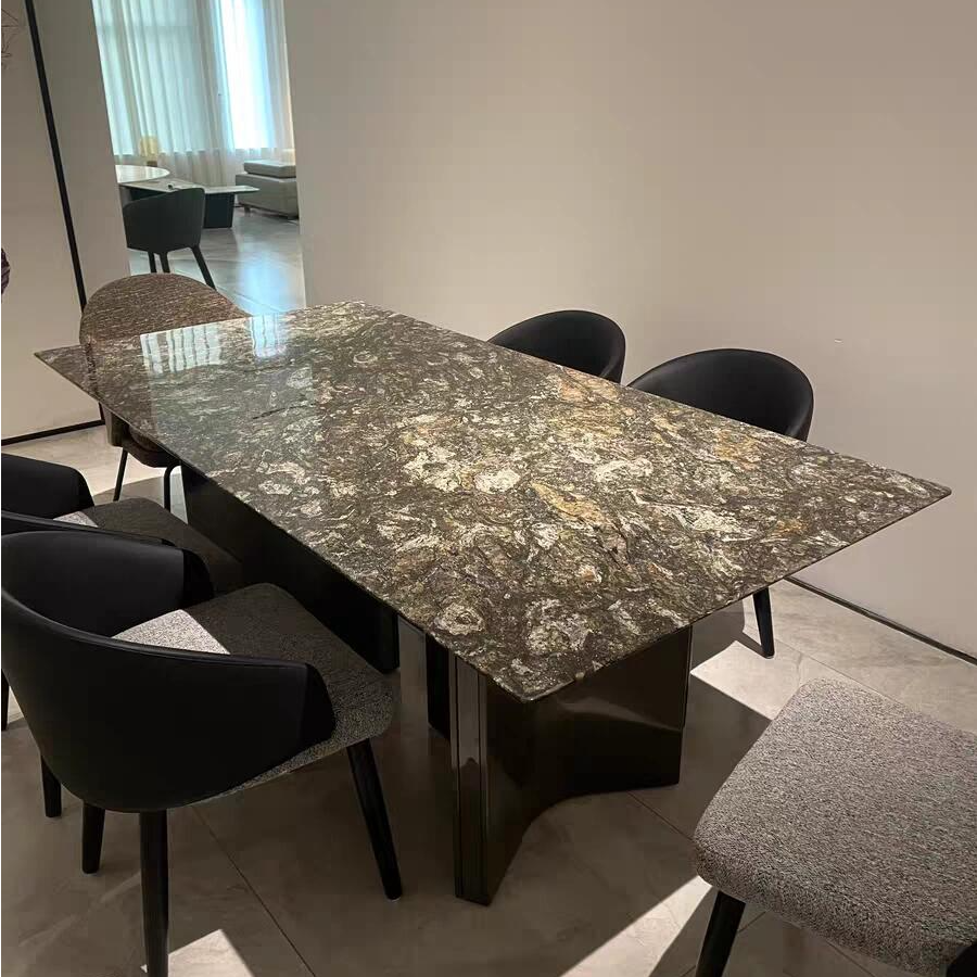 【铂金钻】天然奢石餐桌意式轻奢家用小户型高档设计师长方形餐桌椅