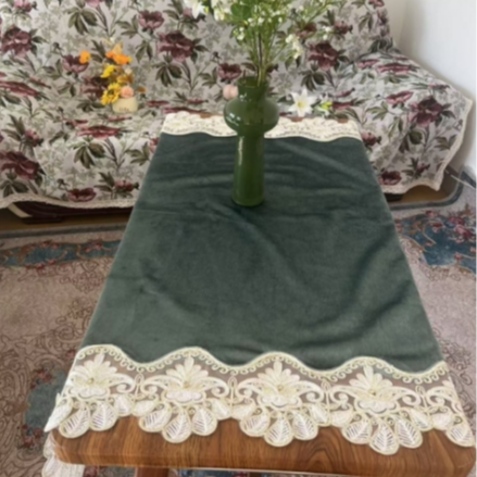 ZN120-31意大利绒【115*115】祖母绿意大利绒毛巾绣边桌布茶几布