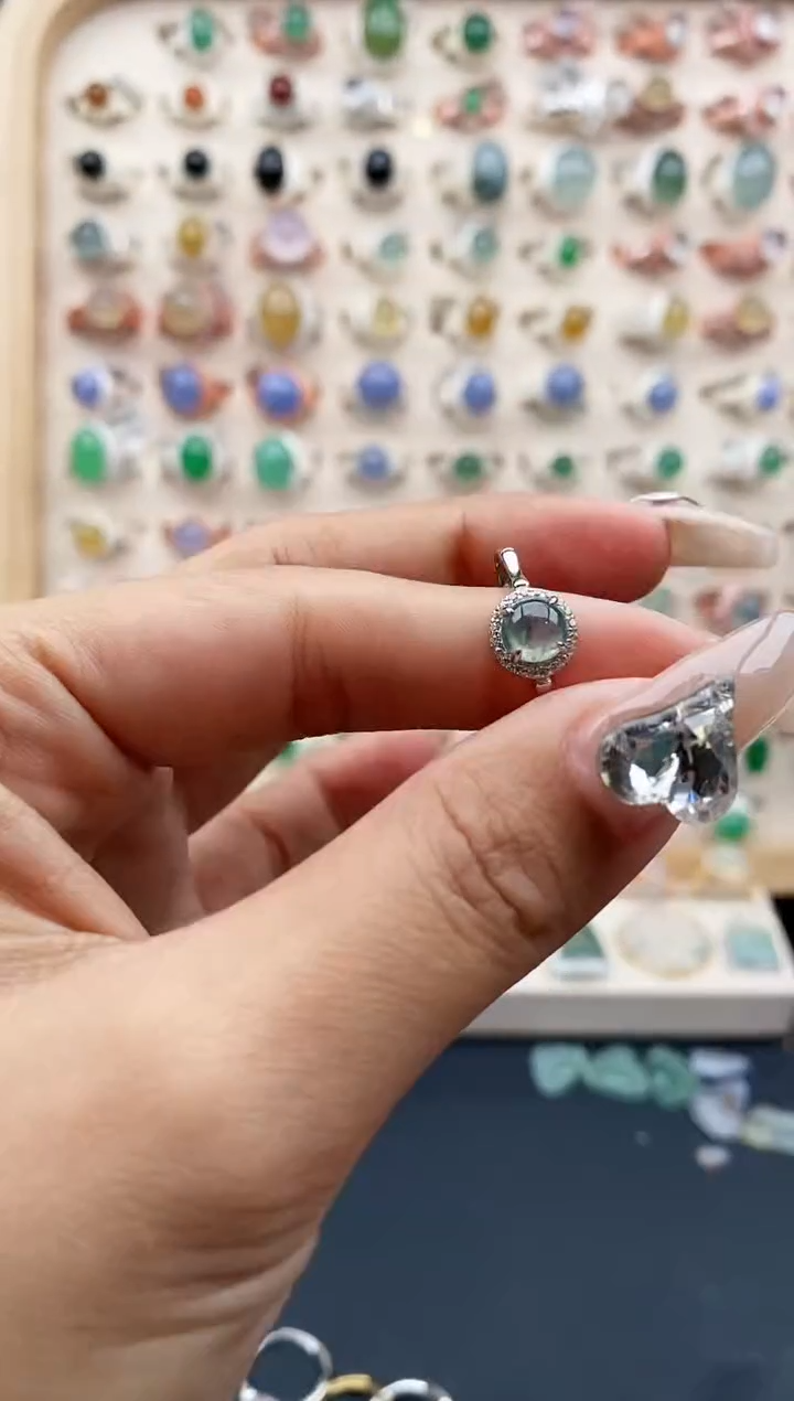 【闪购商品】翡翠戒指银S925镶嵌缅甸天然A货翡翠111  8+3