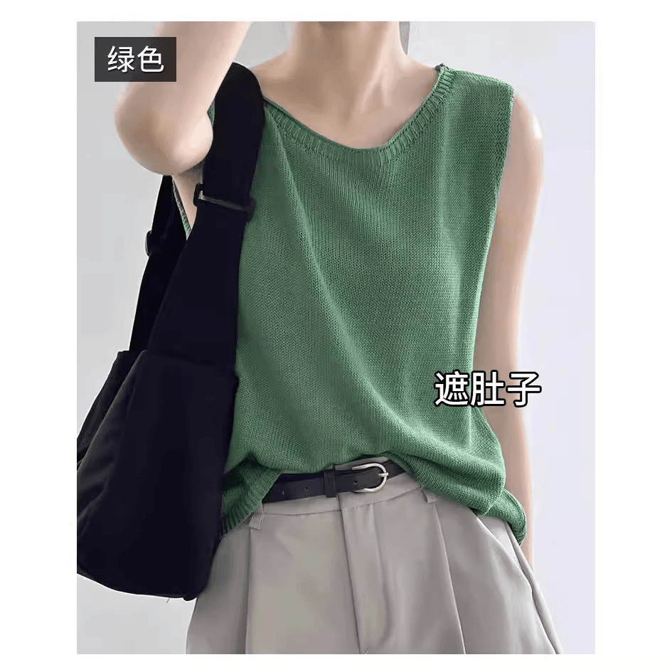 大码针织背心女外穿2025新款女装纯色圆领叠穿内搭打底衫无袖宽松