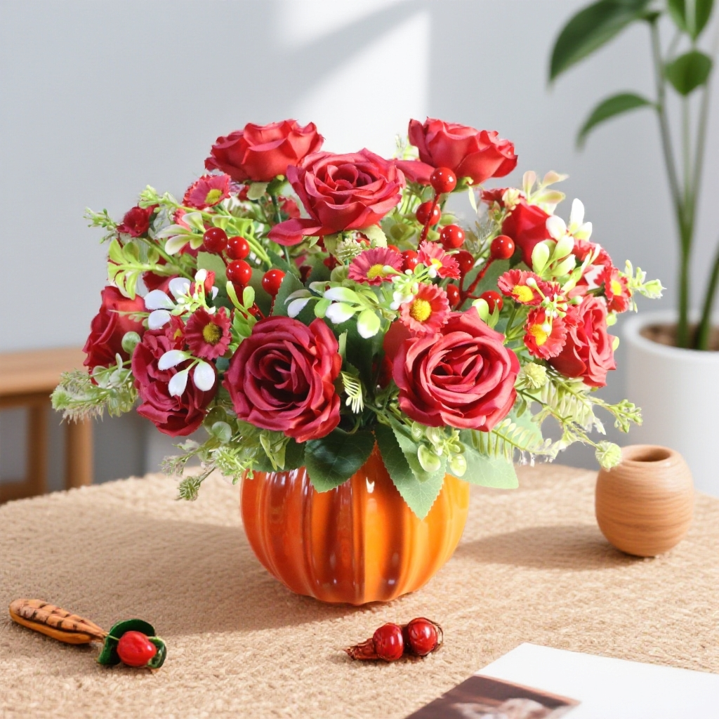 玫瑰花假花仿真花摆设客厅餐桌花艺摆件家居装饰婚庆摆件绢花盆栽