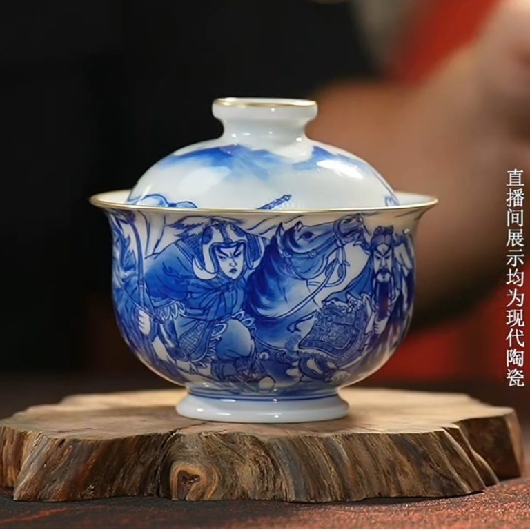 良朋柴窑   五虎上将盖碗