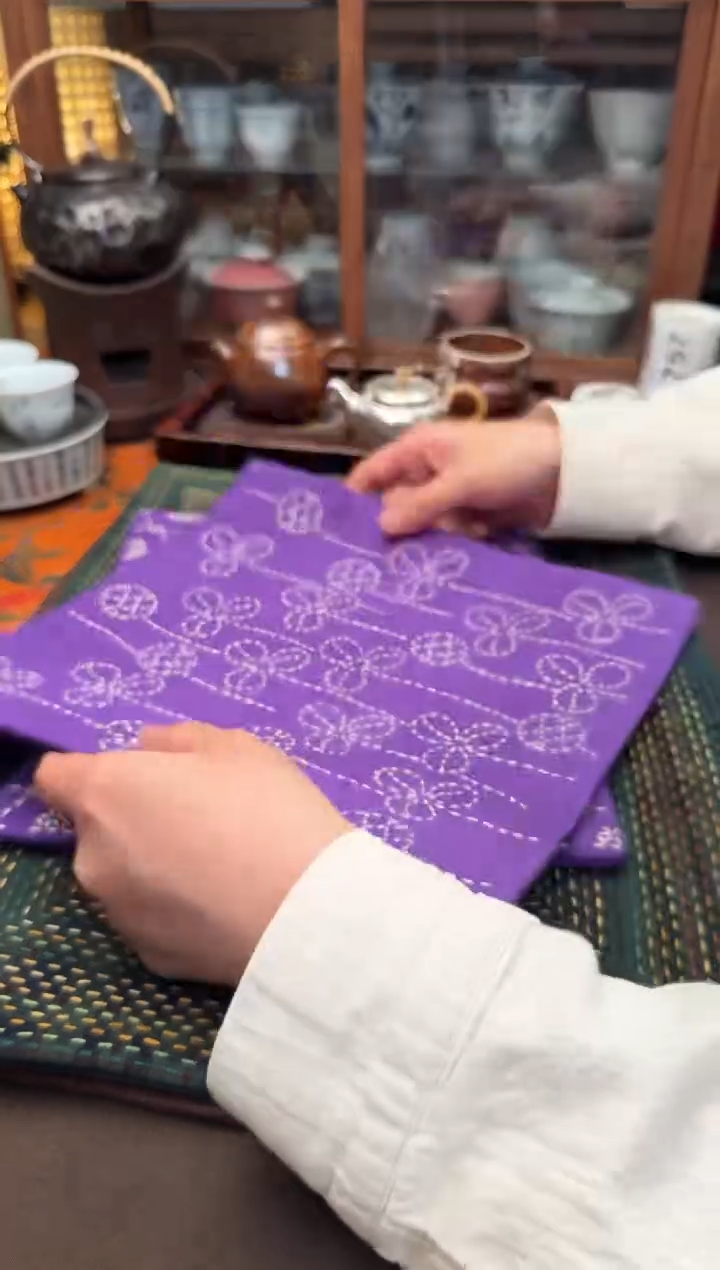 【闪购商品】织绣Cici手作刺子绣植物染柿染茶席-750