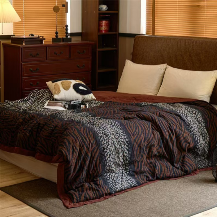 【豹纹黑咖】高端现代都市老钱风美式柔软亲肤被子200*230
