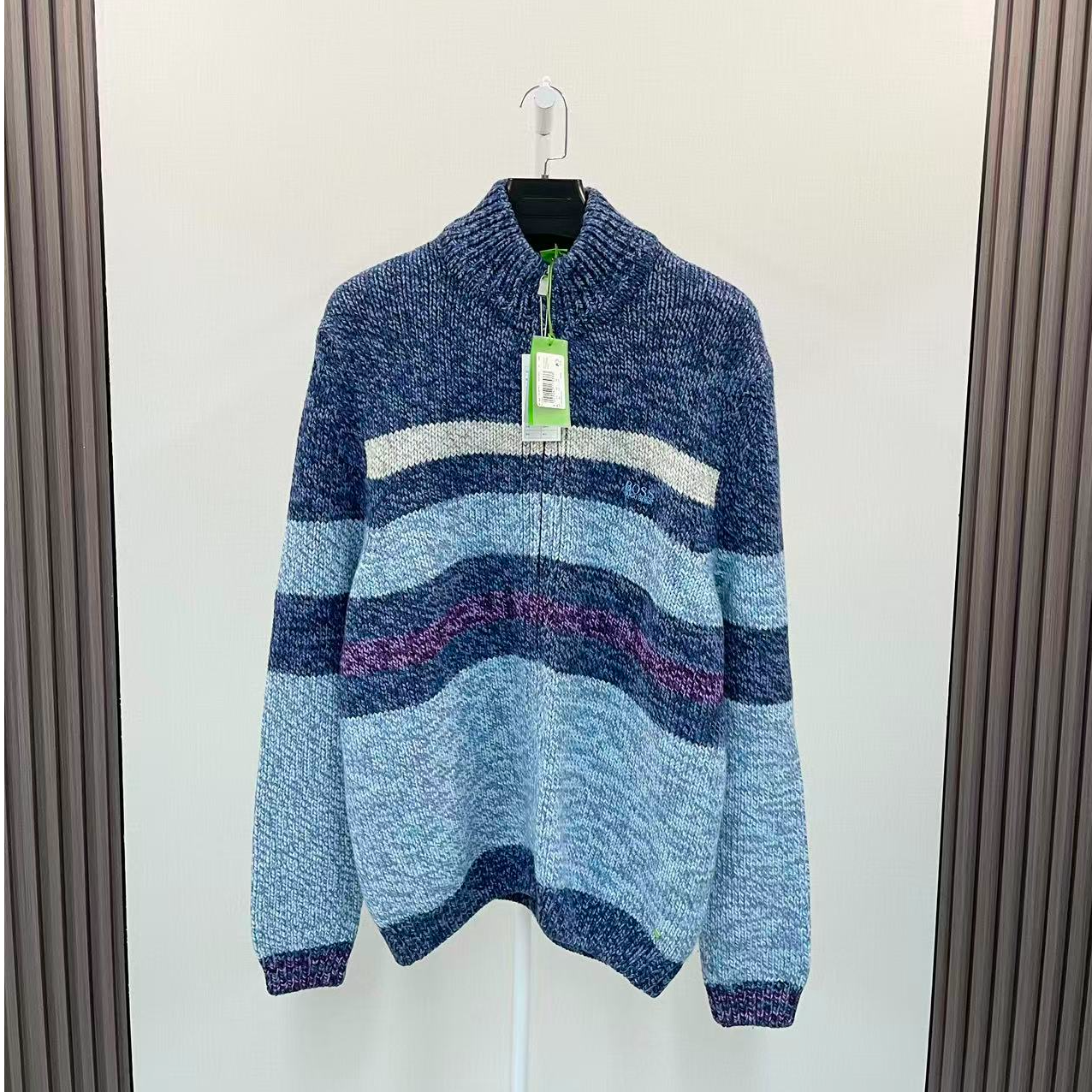 未使用 HugoBoss/雨果博斯 /下摆字母logo羊毛混纺半拉链毛衣/XL