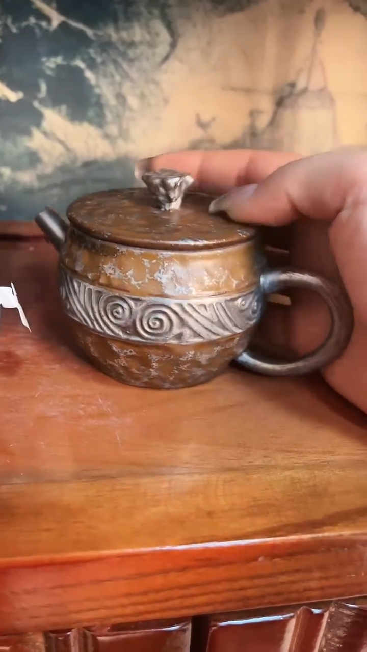 【闪购商品】Y28鎏银玛瑙黄汉瓦壶全手老岩泥