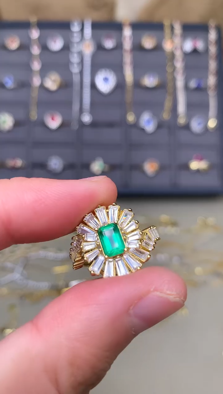 银S925镶嵌戒指祖母绿戒指