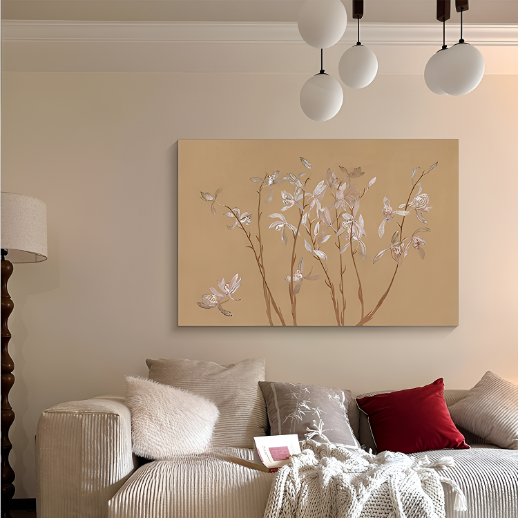 九兰图法式中古风客厅沙发背景墙装饰画宋代美学中国风卧室无框画