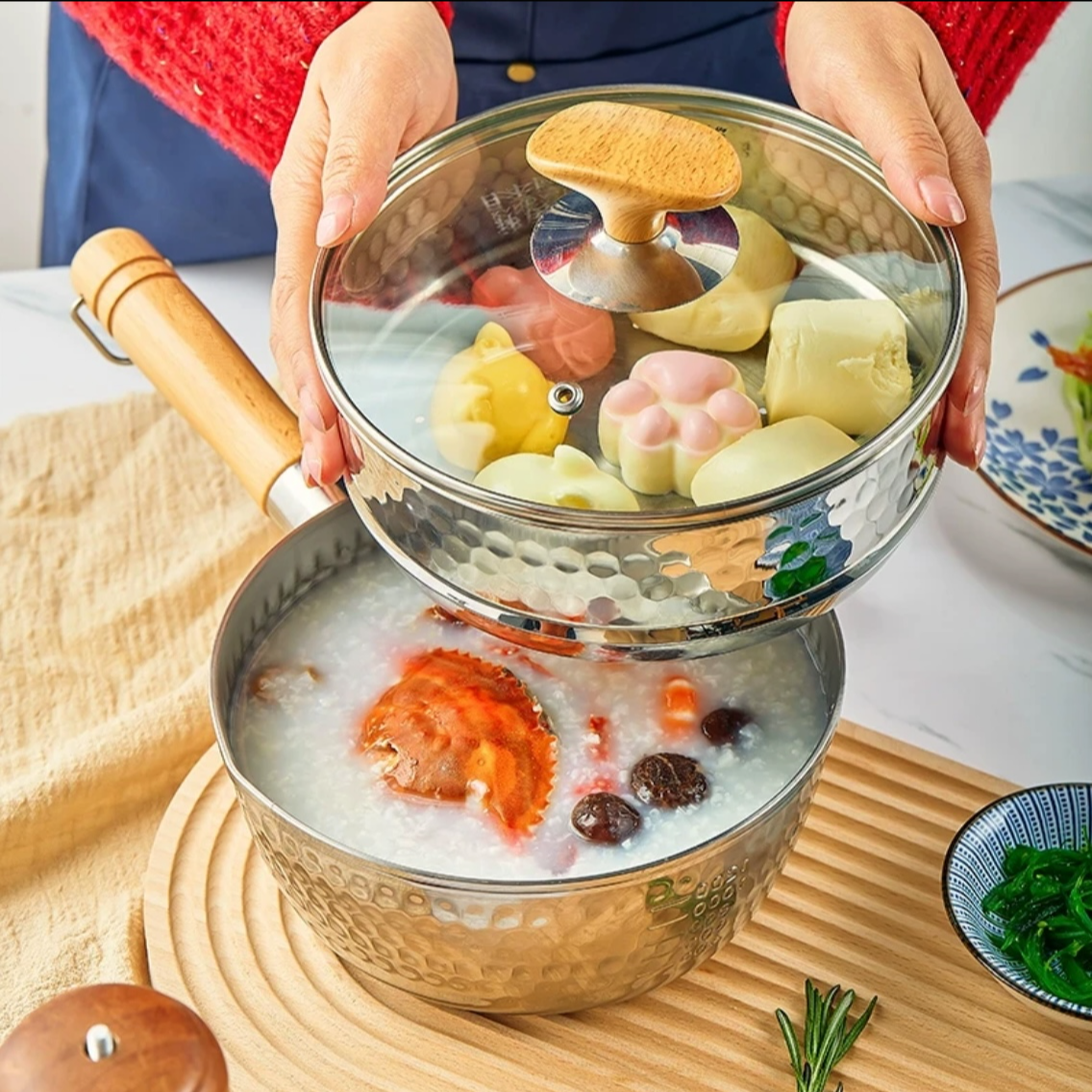 【东哥定制】出岛国K家木纹雪平锅奶锅 全灶具通用304加厚食品级钢