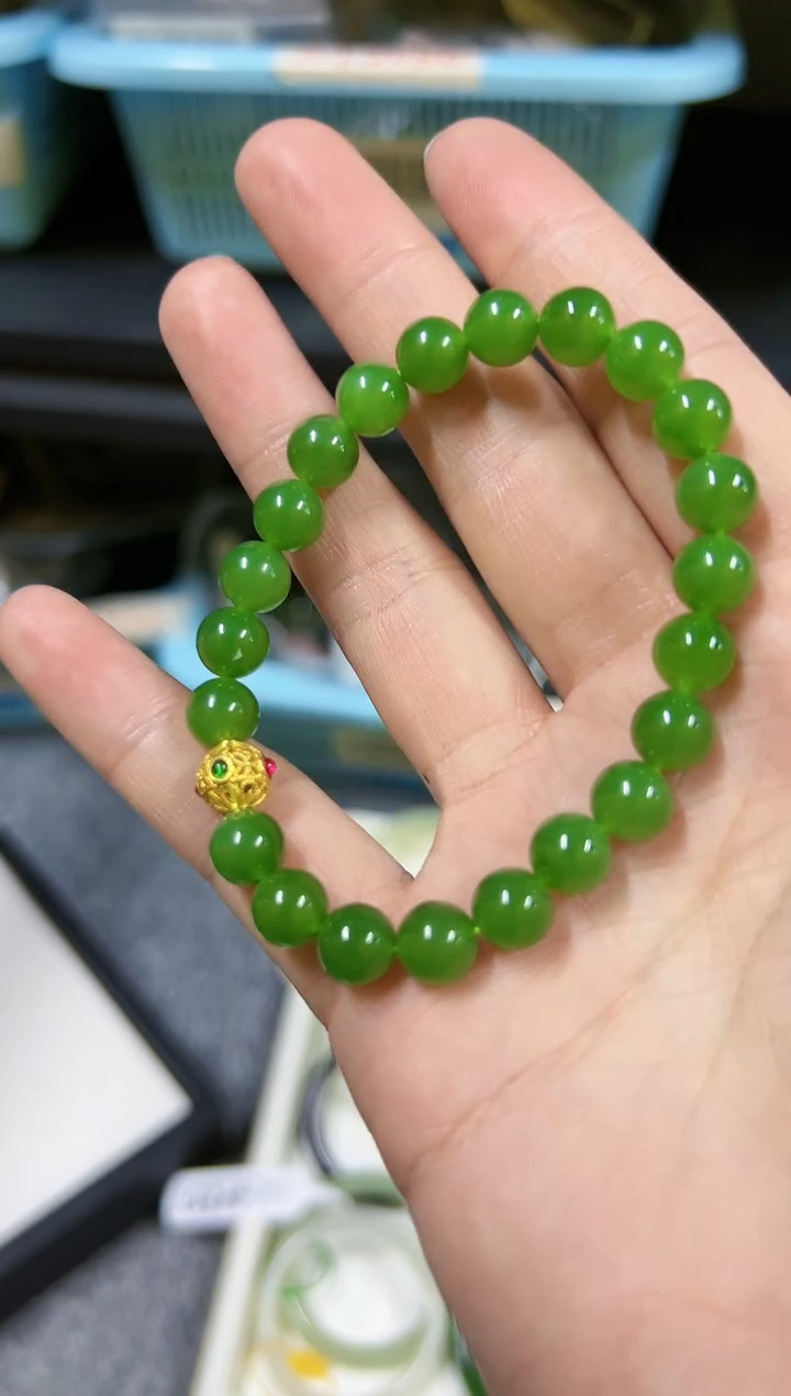 【闪购商品】和田玉手串18K金镶嵌E4244和田玉手串