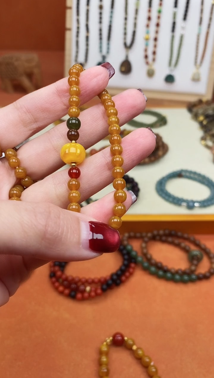 手链蜜蜡未镶嵌单圈蜜蜡05和田玛瑙手串