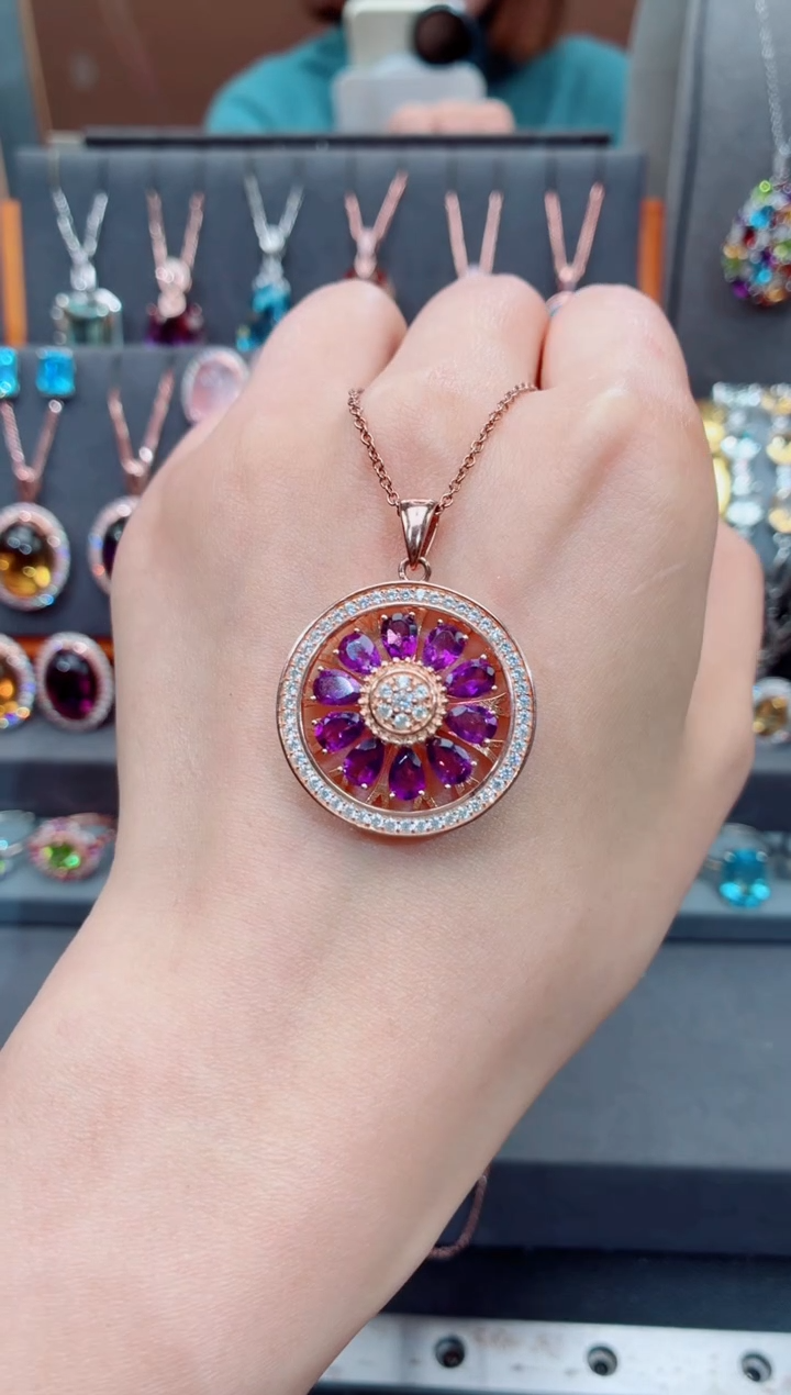 吊坠(赠链)银S925镶嵌紫晶紫晶吊坠