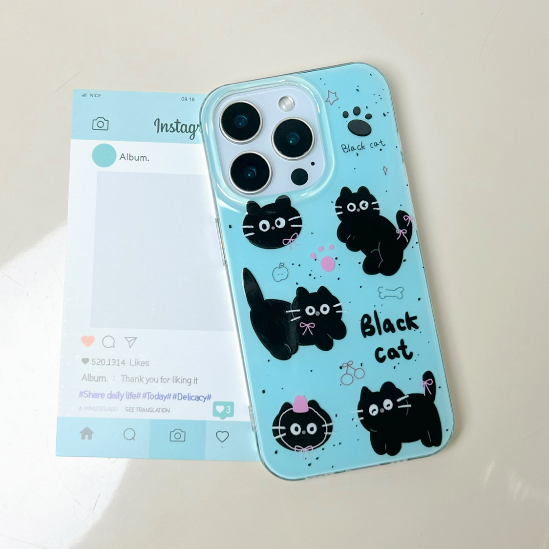 IMD手机壳可爱卡通呆萌黑猫适用苹果16iPhone15华为小米oppovivo