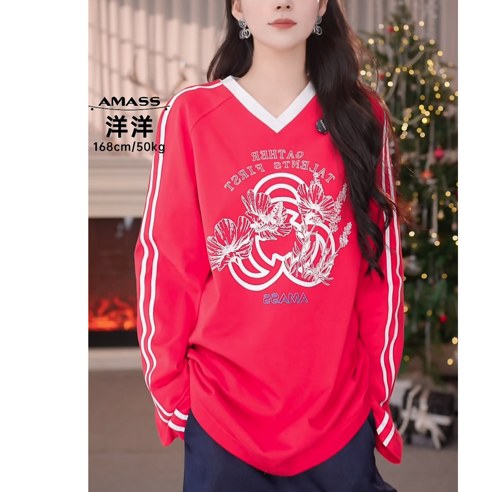 AMASS/阿玛施春季松弛感休闲百搭小众印花圆领长袖宽松卫衣530158