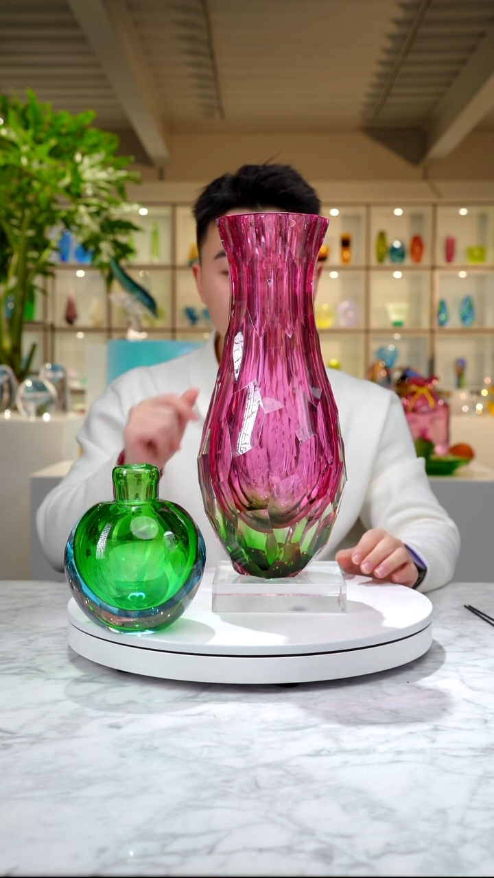 摆件金红绿美人瓶花器+底座+香薰瓶