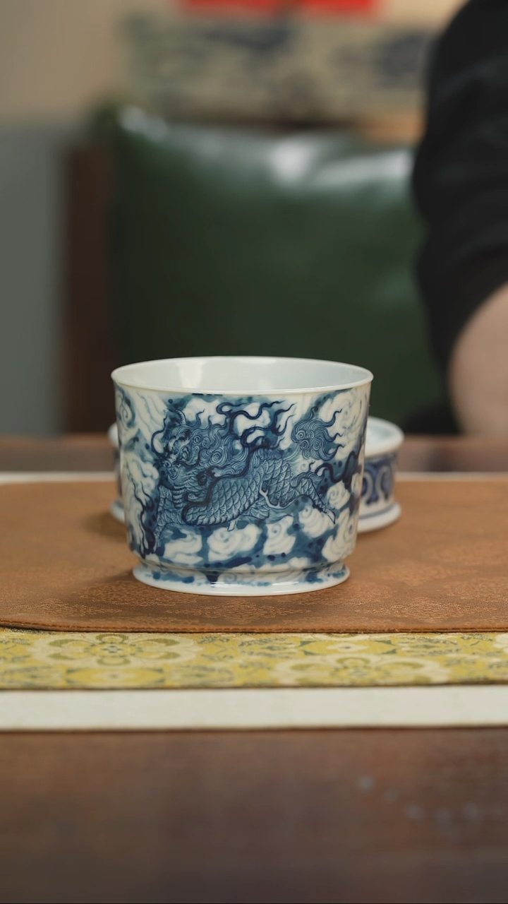 【闪购商品】瓷片钟家窑钟家千年水墨麒麟容天杯