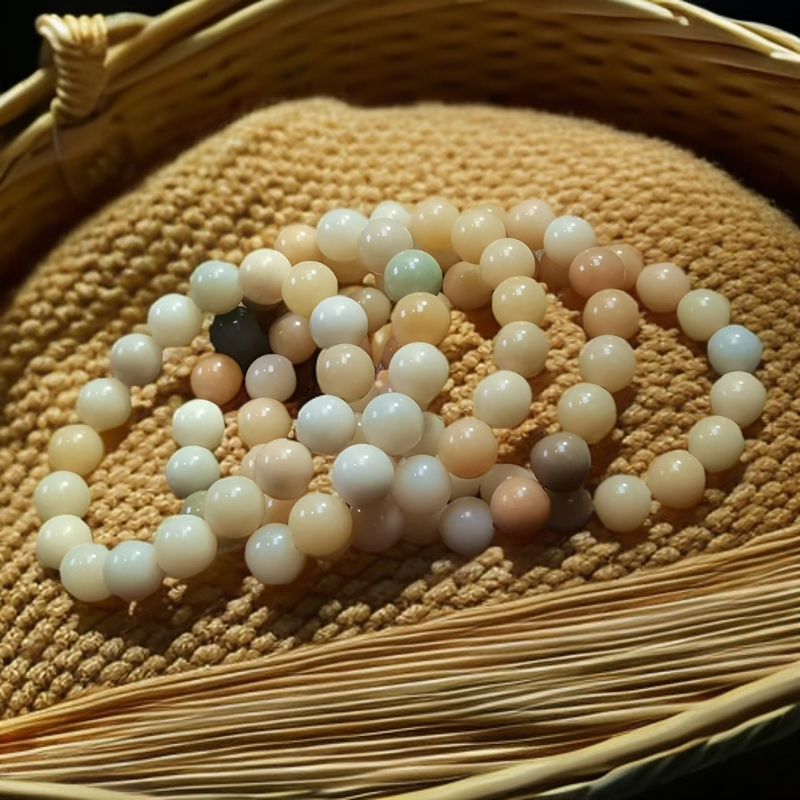 B374白玉菩提陈籽鸡油黄单圈卡1.2手串