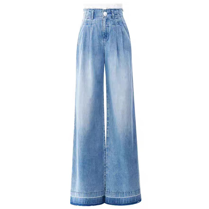 LeFame/拉飞姆2024年夏双腰头复古牛仔裤长裤喇叭裤LF24X11NP260