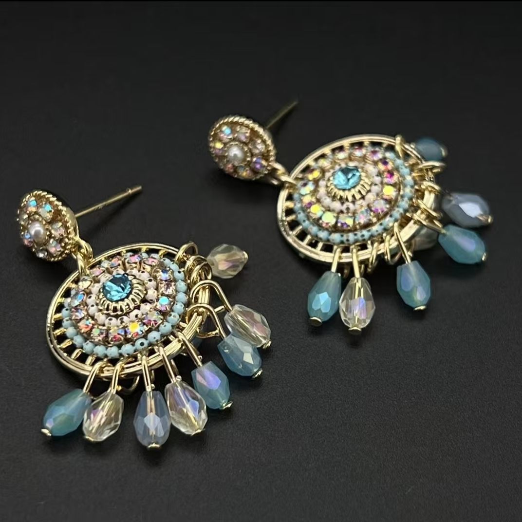 铜合金锆石耳饰 民族风女耳钉耳饰小众高级B0502