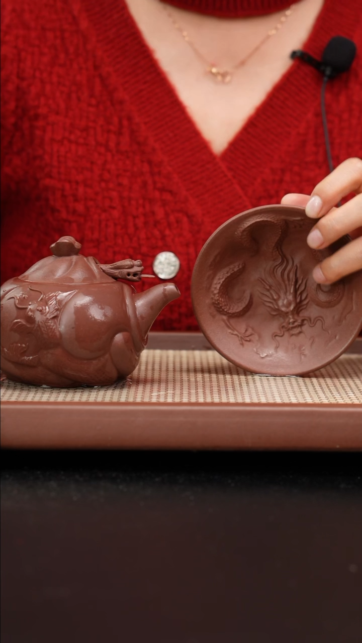 【闪购商品】紫砂茶壶底曹清鱼化龙280+杯子