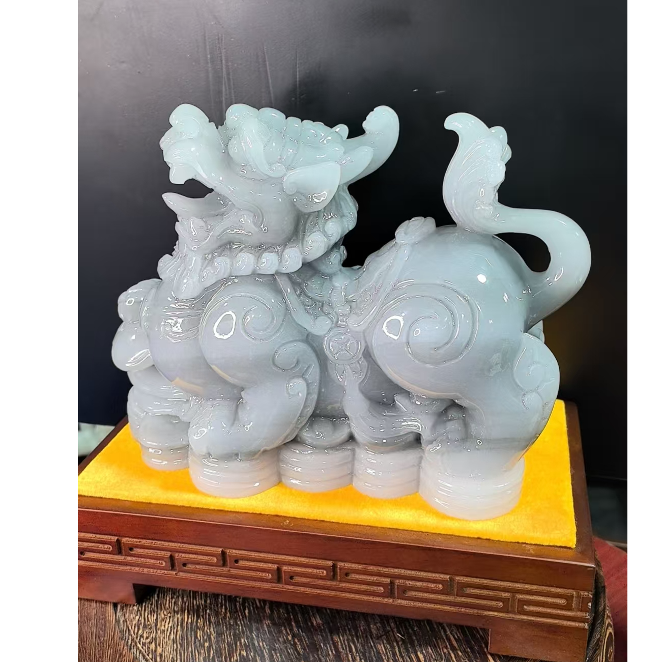 缅甸手工麒麟貔貅工艺品雕刻摆设吉祥物创意狮子陶瓷酒柜大号玄关