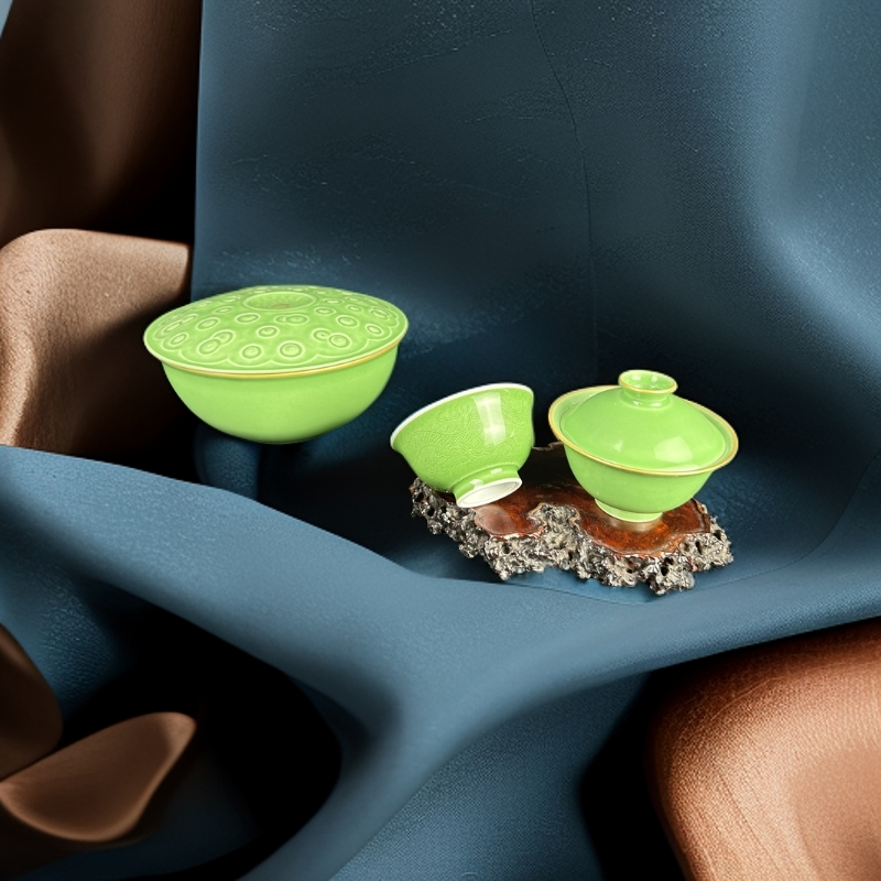 【器度甄选】景德镇清本源 内模印瓜皮绿釉系列茶器