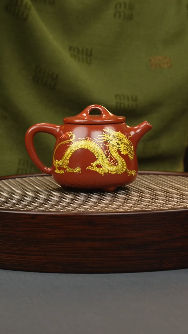 【闪购商品】紫砂茶壶大红袍 高瓢 双龙珐琅彩（幻彩）