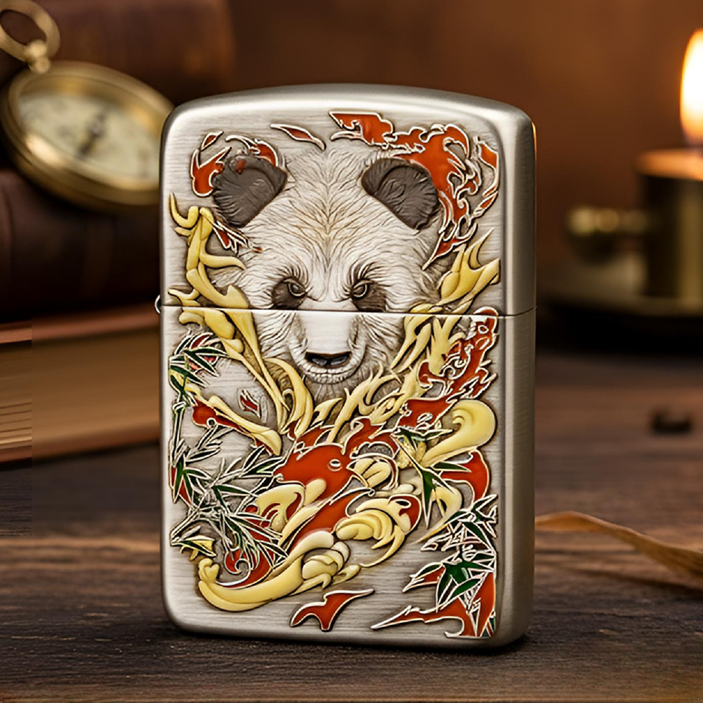 ZIPPO打火机正品千语1941熏银鎏金珐琅彩功夫熊猫3D浮雕送礼男士