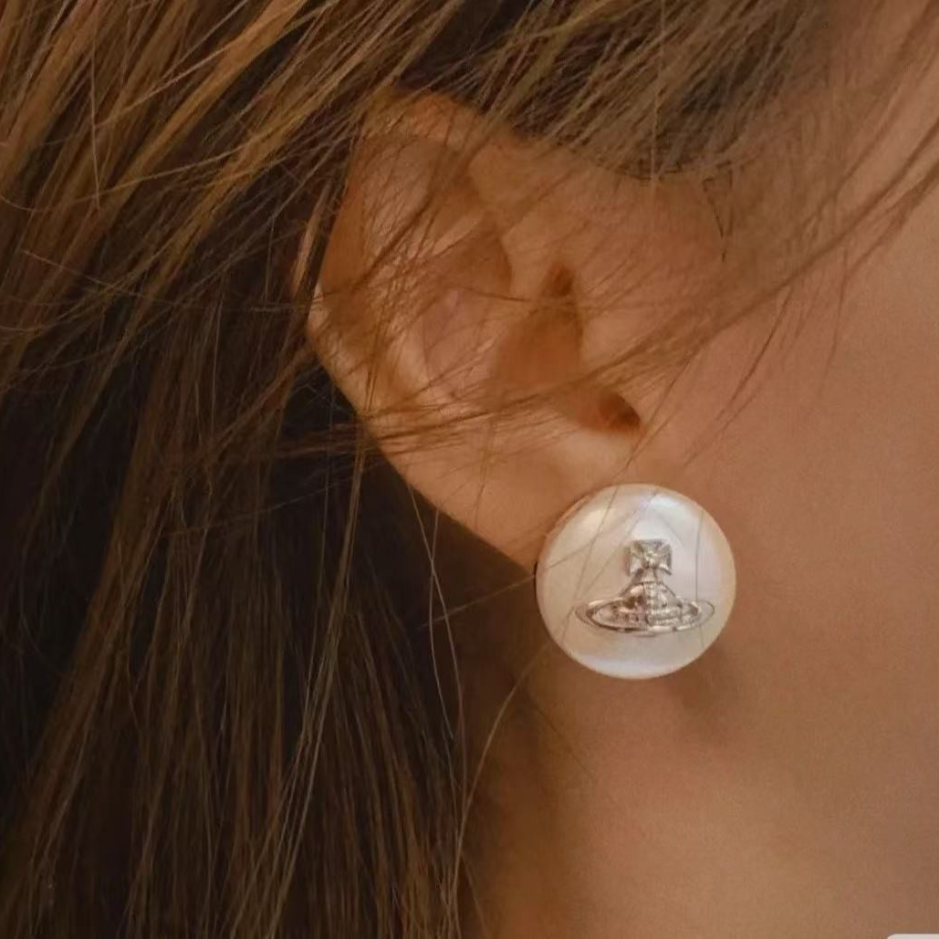 铜合金仿珍珠耳饰 纽扣珠珠土星复古ins风耳饰