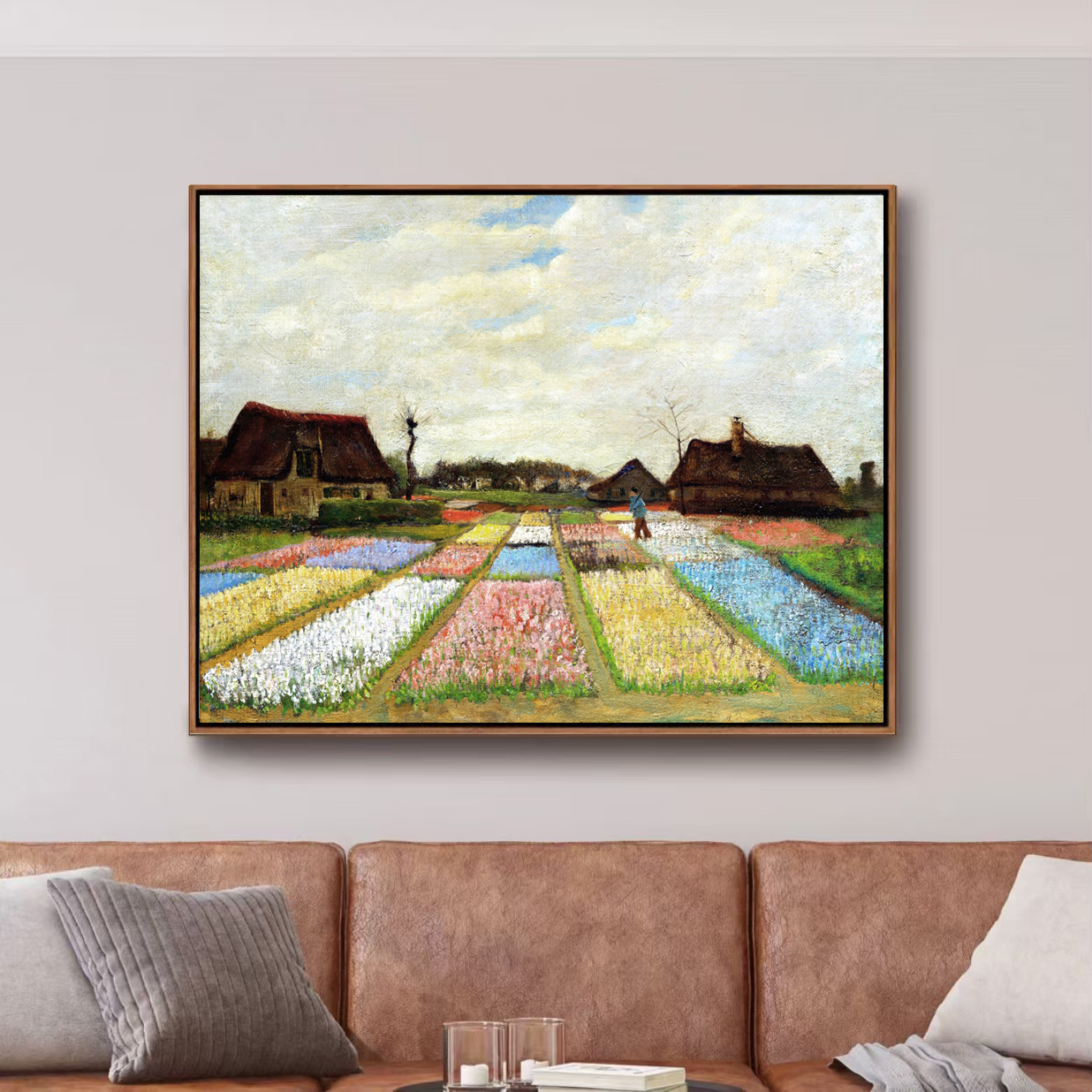 M08梵高《荷兰花圃》客厅背景墙挂画油画装饰画高级感