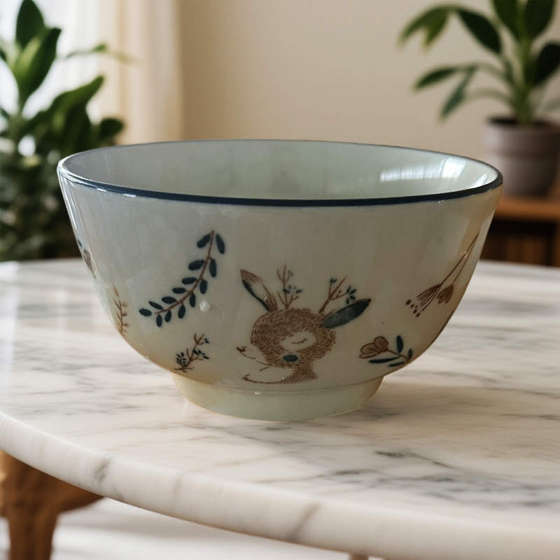 小鹿4.5英寸碗家用4只小清新卡通风流行元素碗米饭碗釉下彩沙拉碗