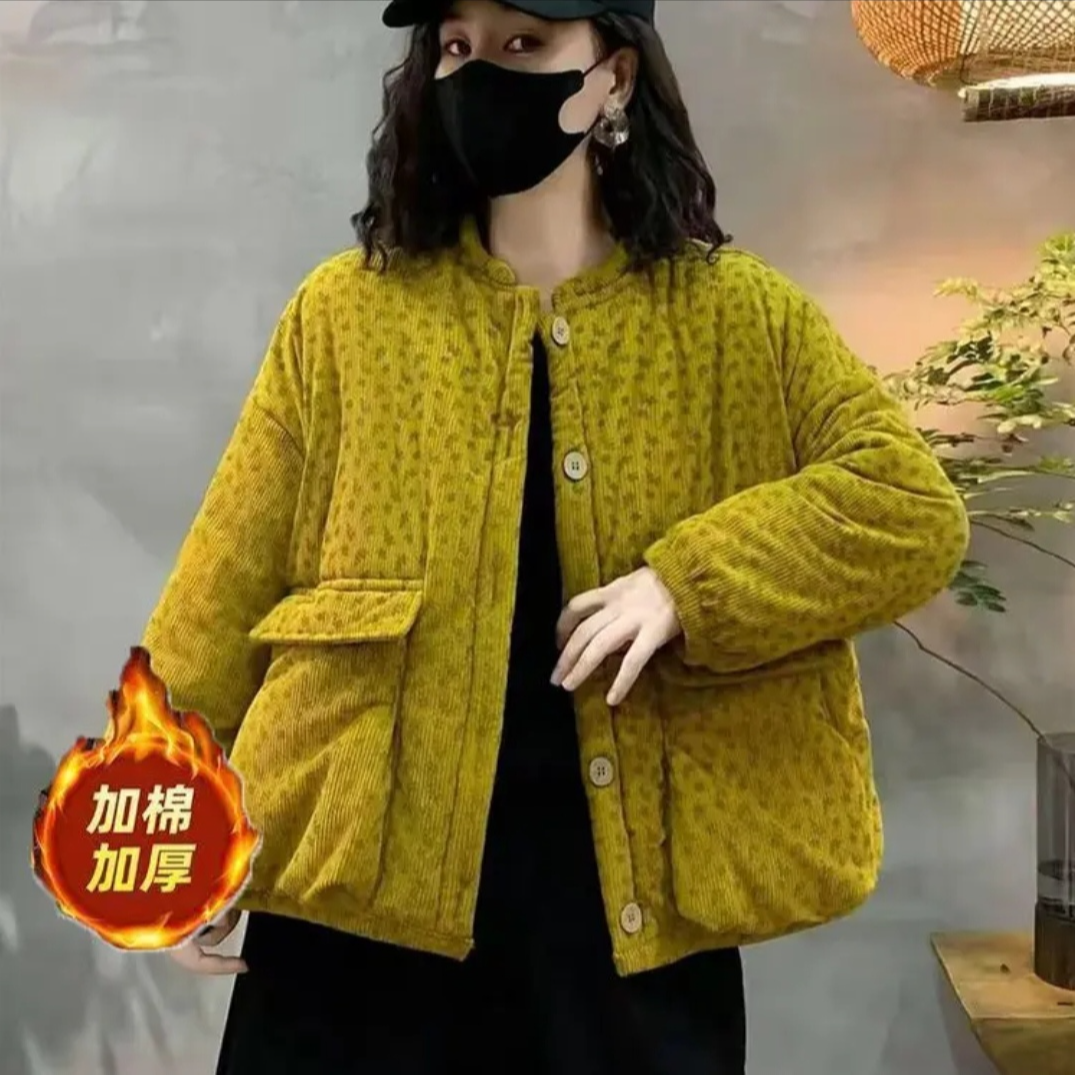 冬季（加绒加厚）纯色印花立领宽气质洋气中老年妈妈装棉袄