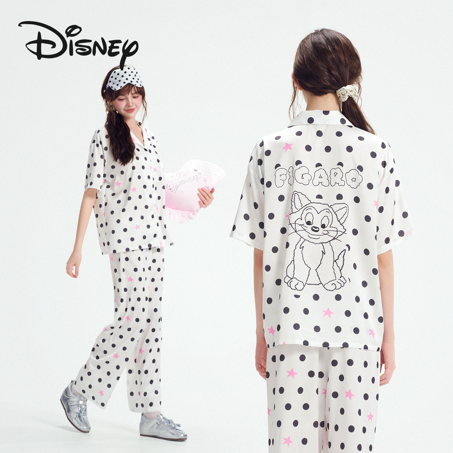 【国家补贴】Disney/迪士尼透气波点猫薄款7A级可外穿女家居服套装