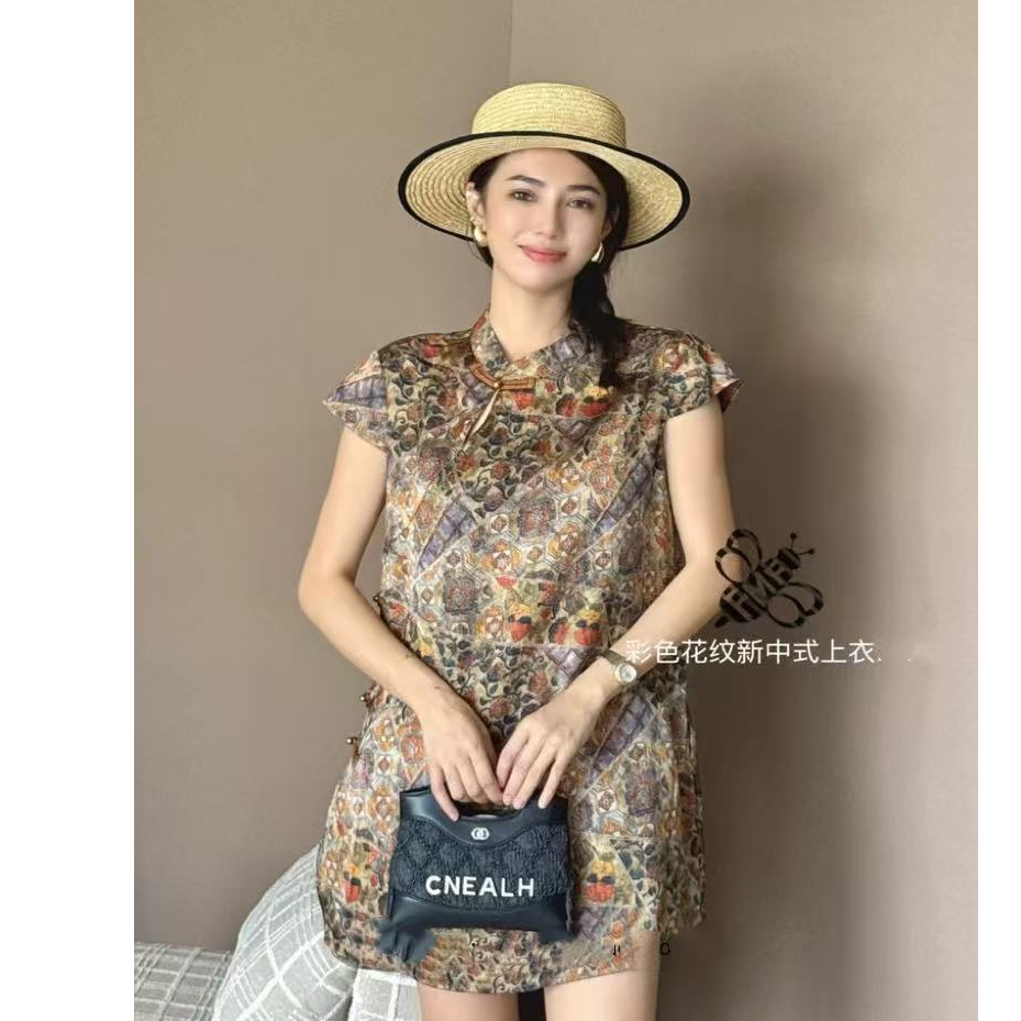 夏季新款2025新中式国风人丝气质斜门襟提花显瘦中长款短袖裙女