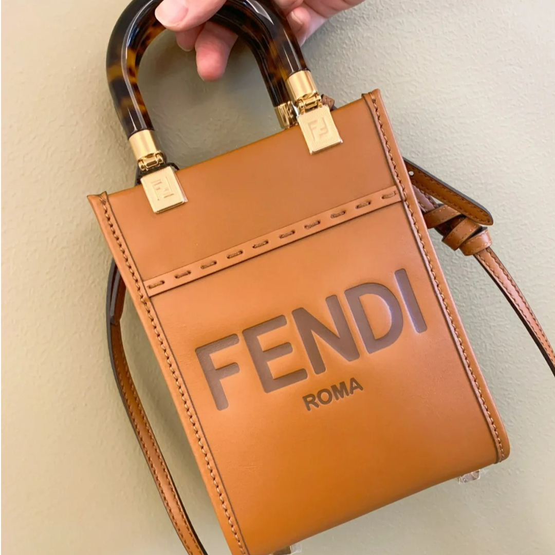 95新 FENDI/芬迪 tote mini 焦糖玳瑁手柄/98新/优选