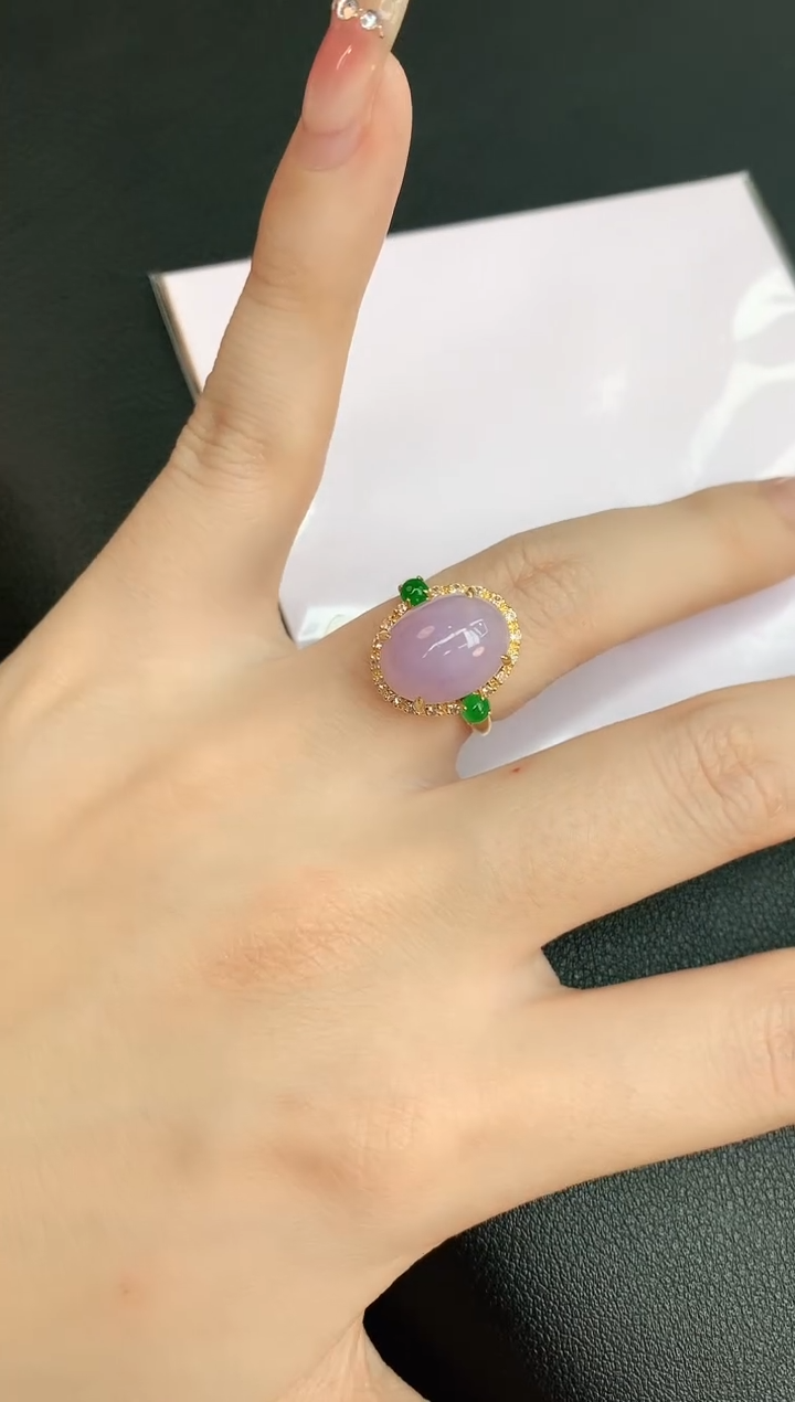 【闪购商品】翡翠戒指18K金镶嵌赠礼盒证书 珍珍