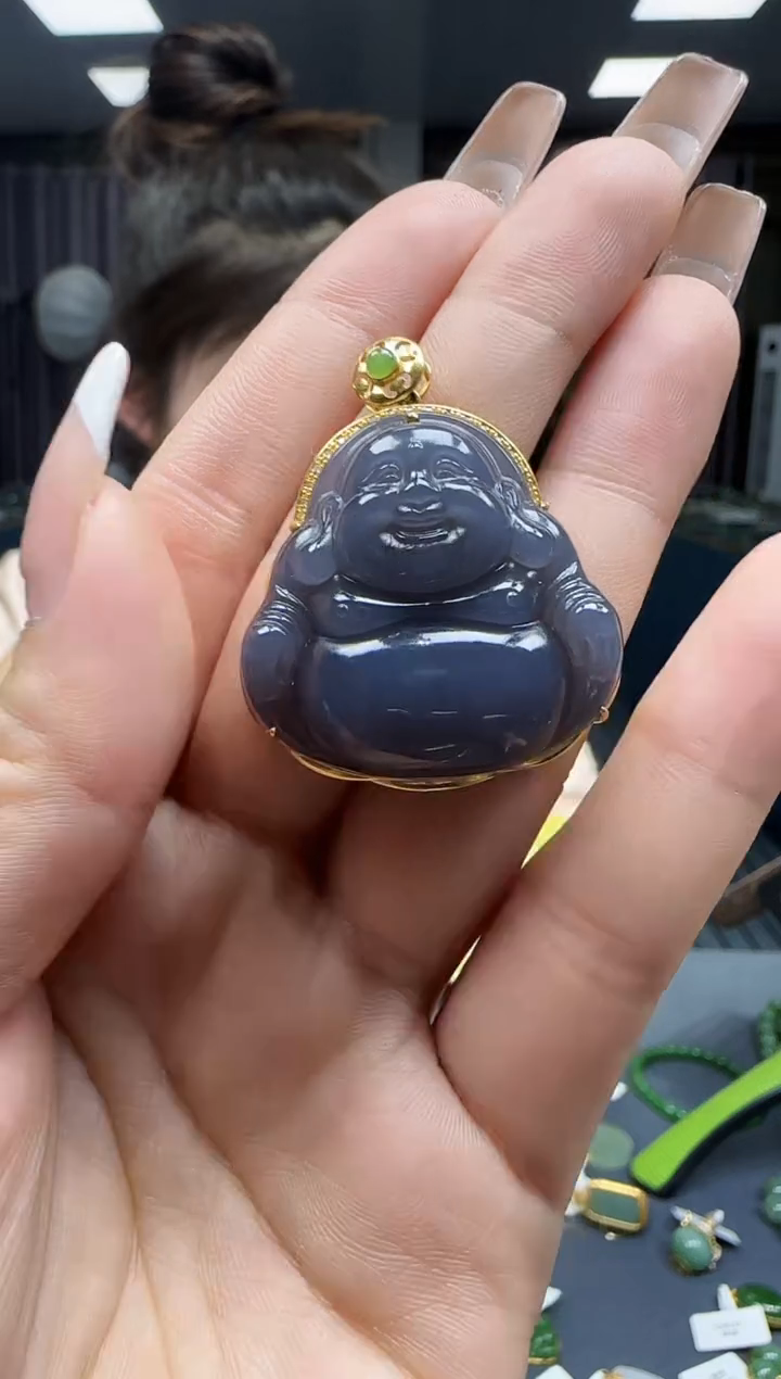 【闪购商品】和田玉挂件18K金镶嵌1