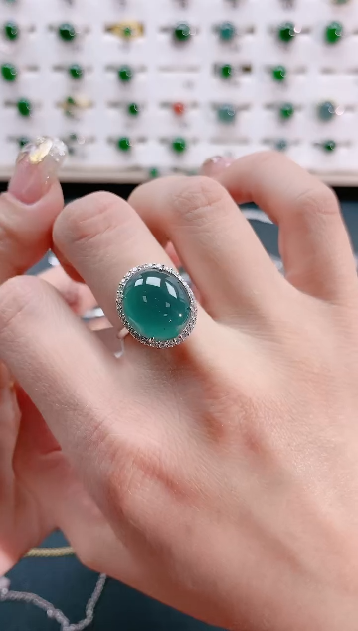 【闪购商品】翡翠戒指银S925镶嵌天然翡翠
