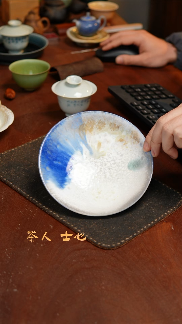 瓷青花泼墨柴烧壶承九石烧作品