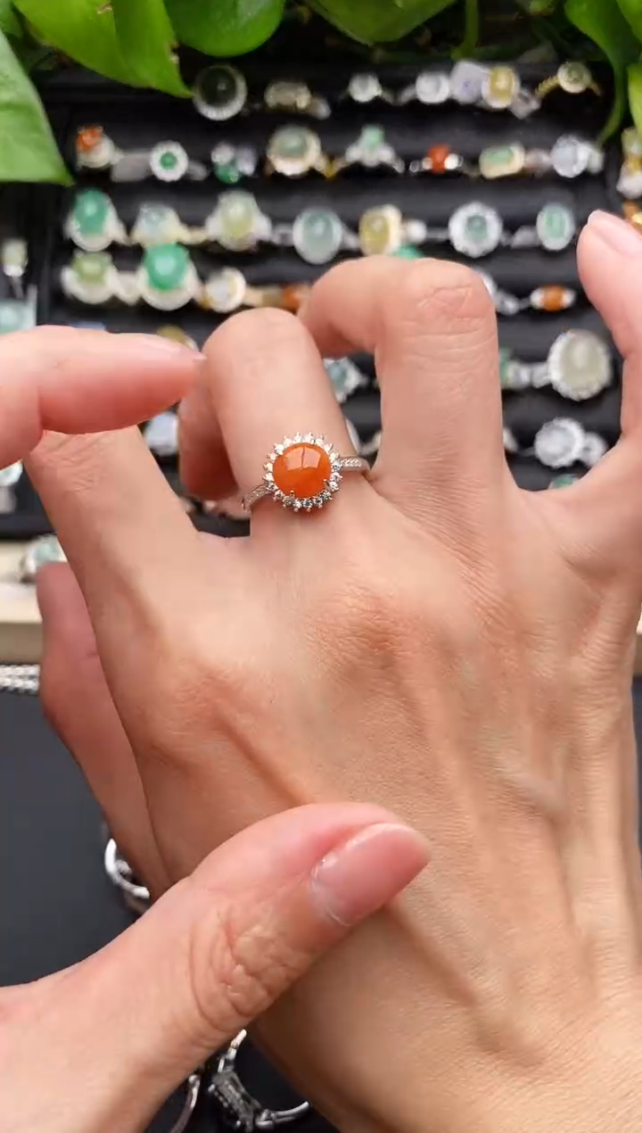 【闪购商品】翡翠戒指银S925镶嵌缅甸天然A货翡翠44   3-4