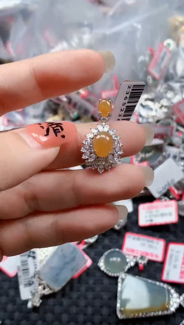 银S925镶嵌戒指翡翠天然A货缅甸翡翠