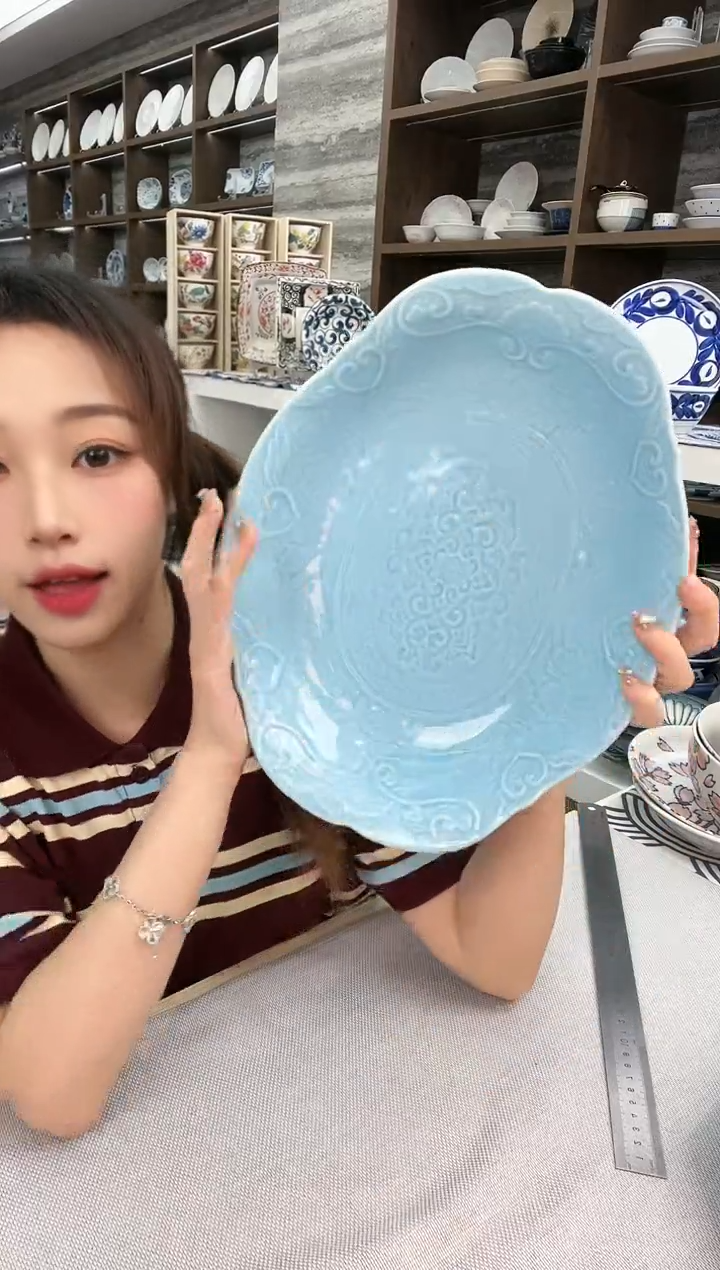 搪瓷青磁椭圆盛钵32cm×25cm 