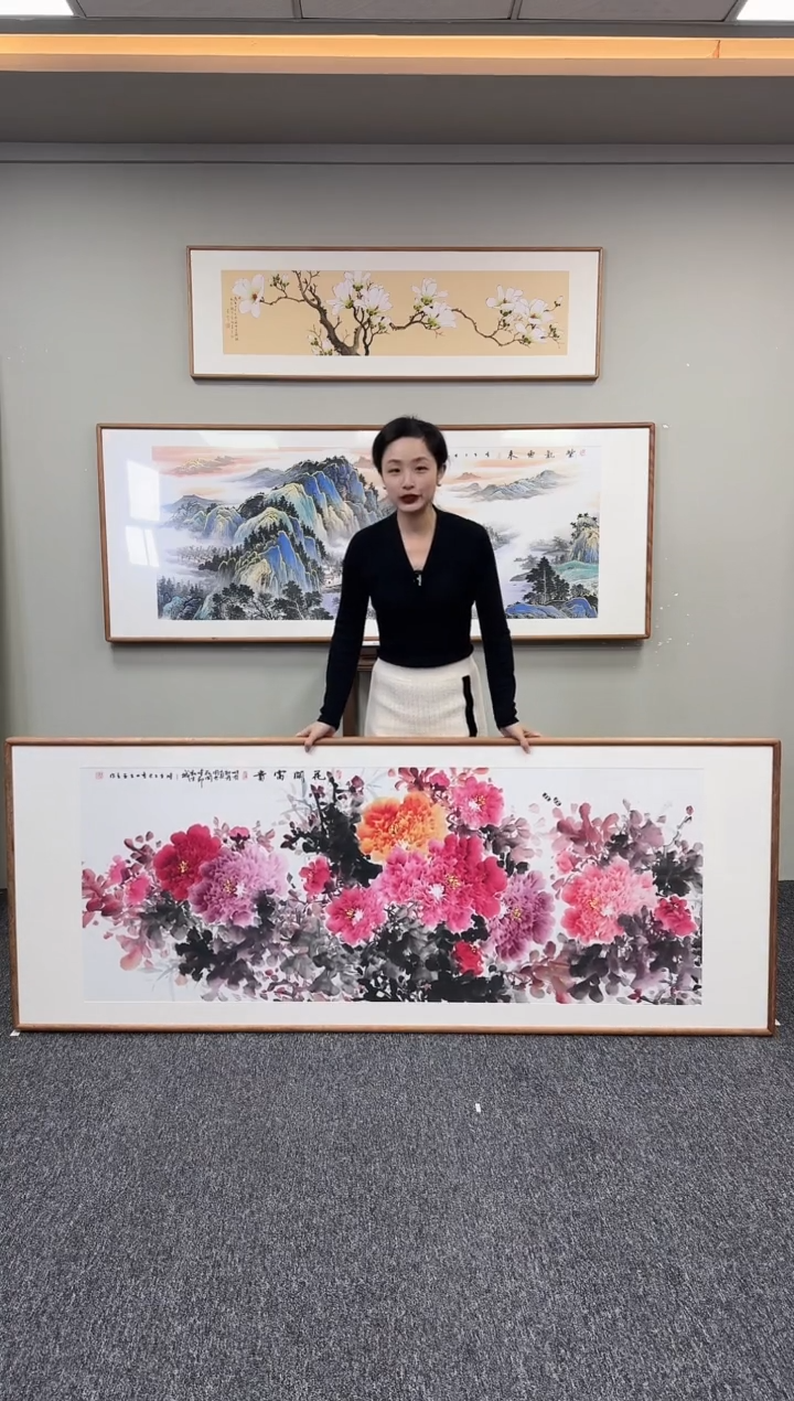 国画牡丹花开富贵210*80cm