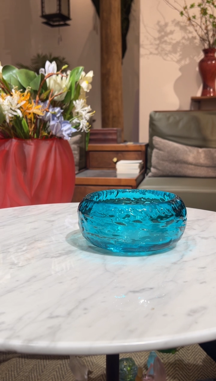 【闪购商品】摆件AJ01015水晶琉璃摆件天青色小果碗