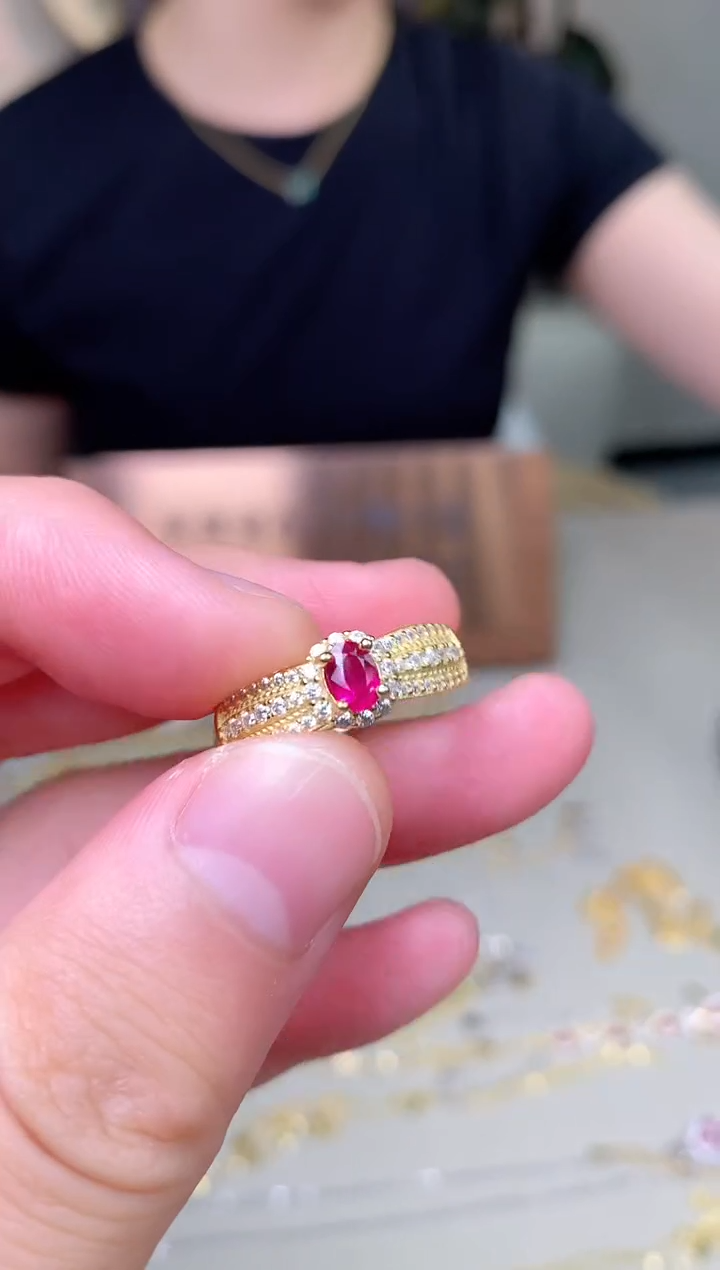 红宝石戒指银S925镶嵌戒指