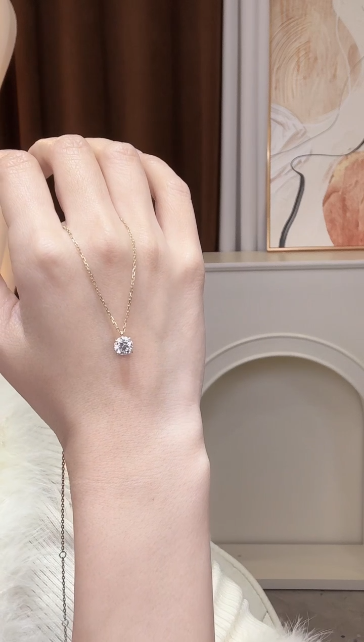 18K金镶嵌颈饰实验室培育钻石18k金k黄50分四爪项链 50链长