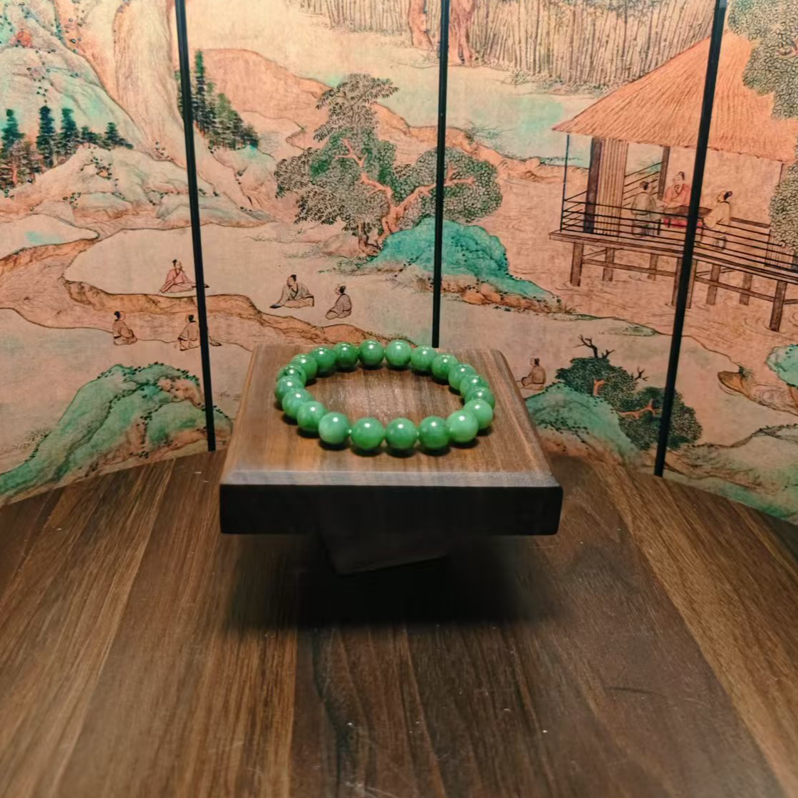 Y和田玉碧玉圆珠手串（卡10）1641