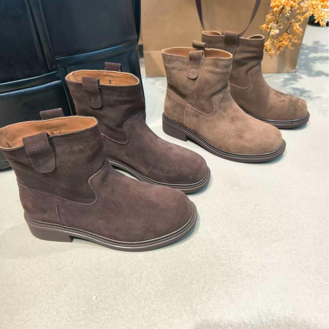 【品牌尾货】 休闲风法式粗跟圆头短靴115-9812